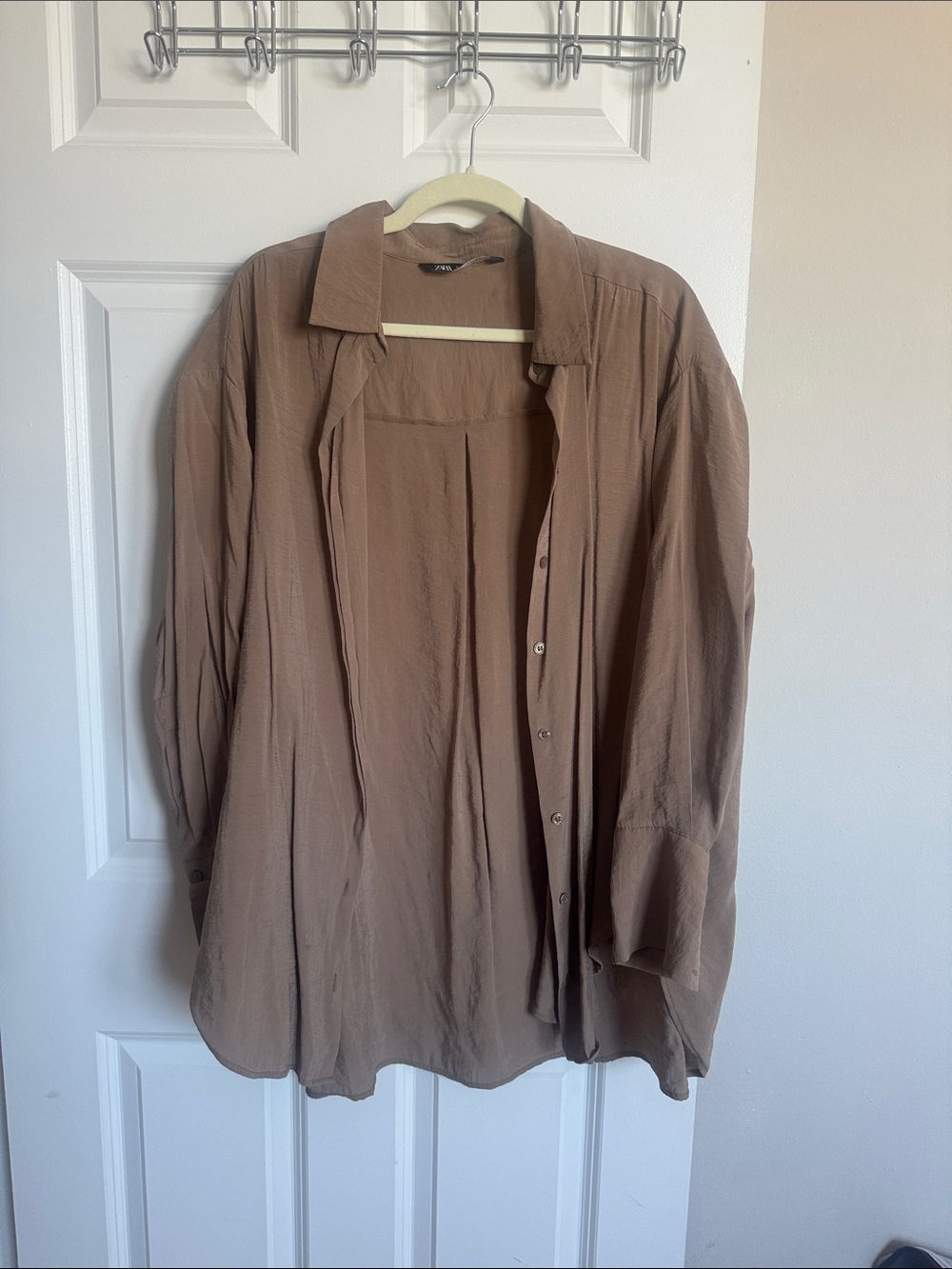 Lightweight Oversized Button-Up Shirt in Taupe